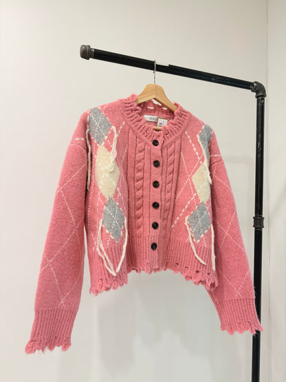 GHOST Pink argyle cardigan