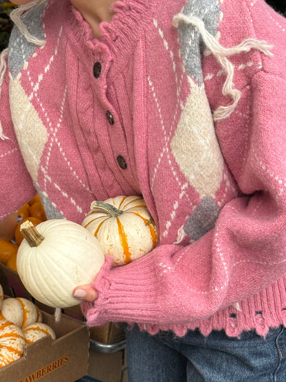 GHOST Pink argyle cardigan