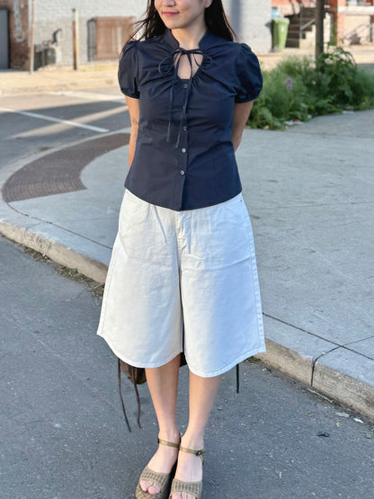 NOELLE Puff-sleeve tie-neck blouse