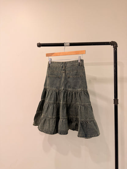 CESS Tiered denim midi skirt