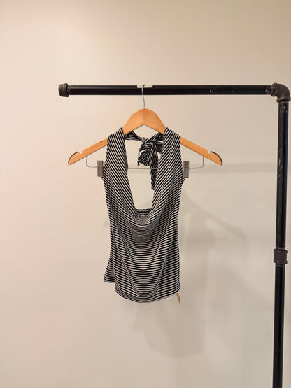 VIVI Cowl-neck stripe halter top