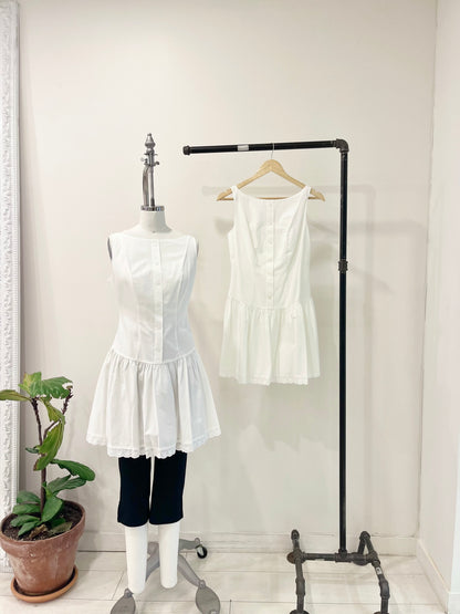MARGOT Eyelet drop-waist mini dress