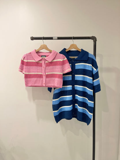 PIPPA Crochet candy-stripe polo