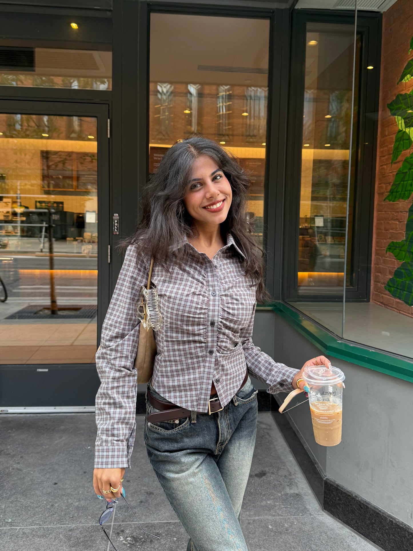 WING Check ruched shirt