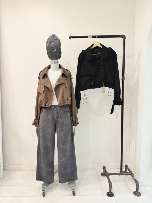 RIMON Cropped suede trench jacket
