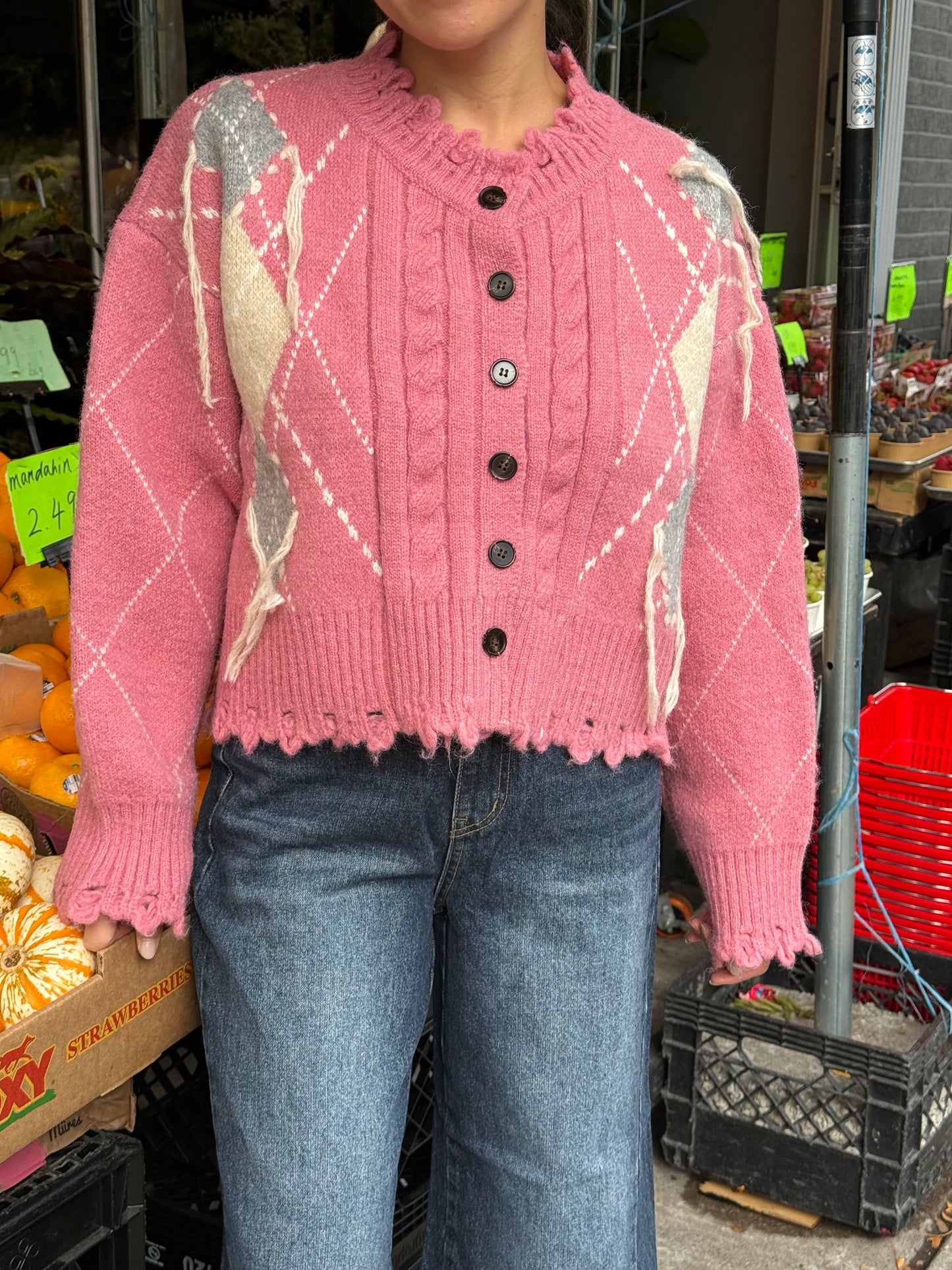 GHOST Pink argyle cardigan
