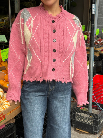 GHOST Pink argyle cardigan