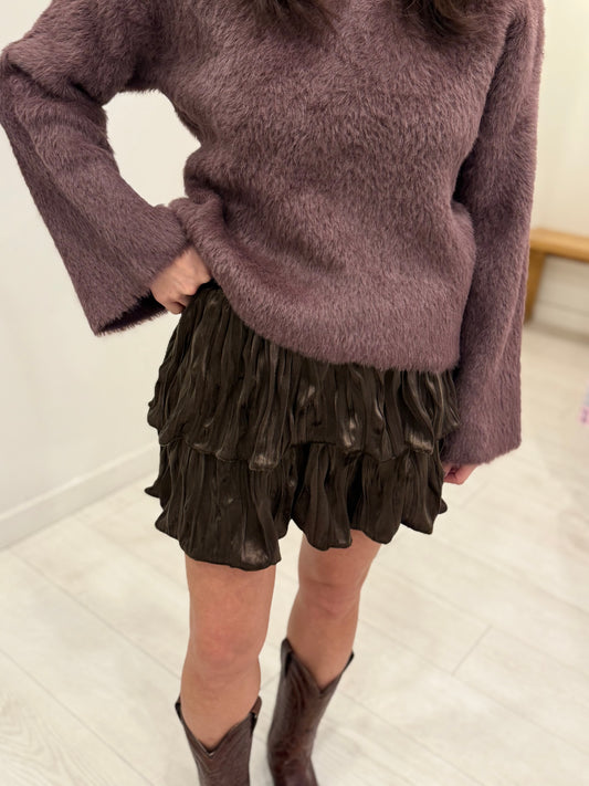 CUROS Velvety mini tiered skirt