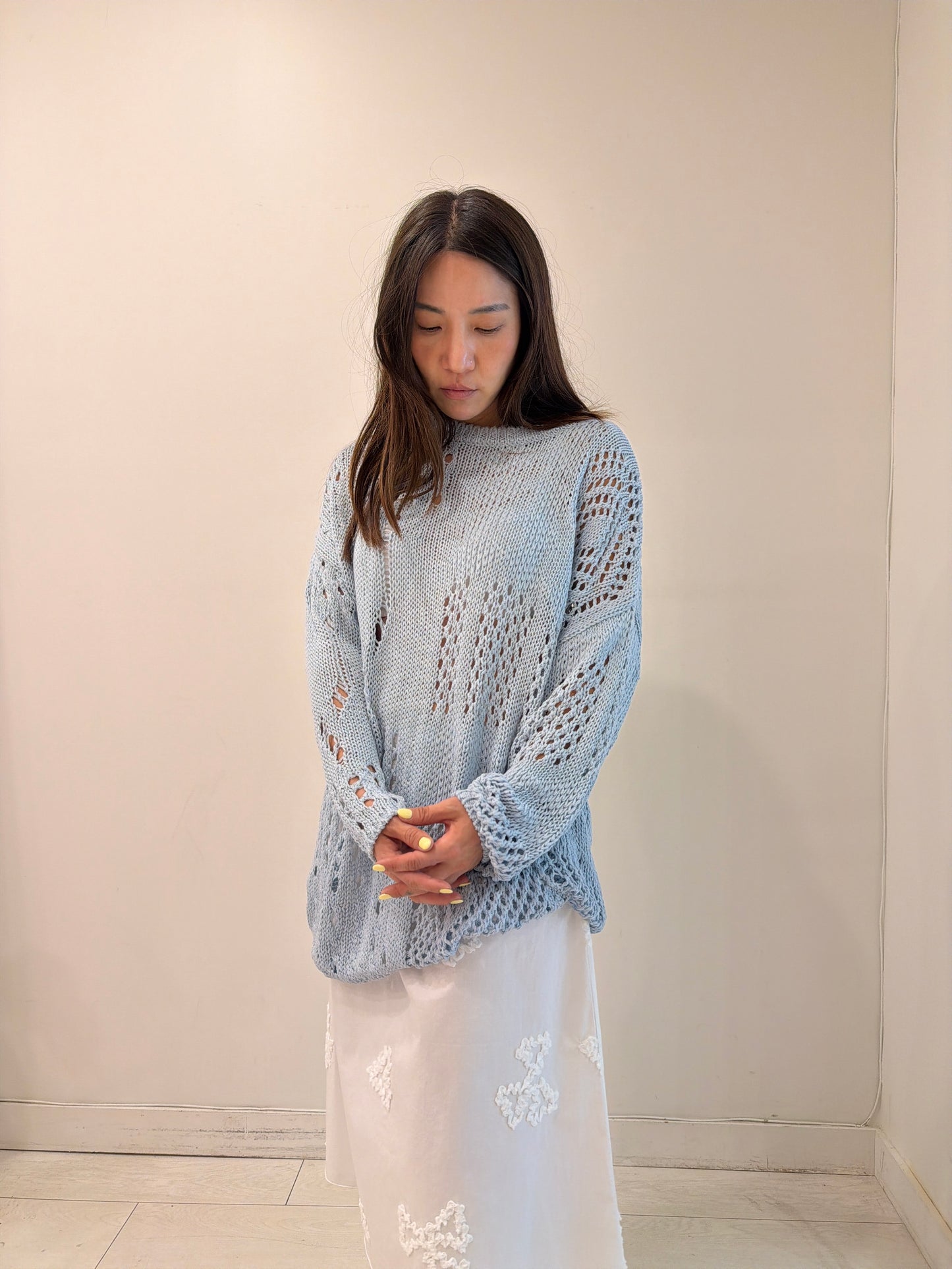 KIT Distressed open-knit pullover