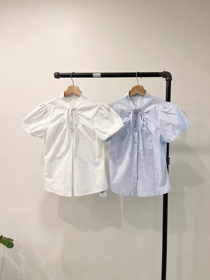 NOELLE Puff-sleeve tie-neck blouse
