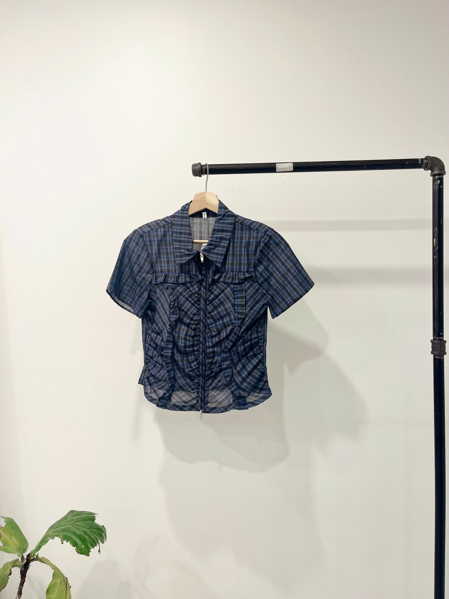 HAZEL Plaid zip-up blouse
