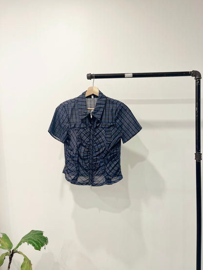 HAZEL Plaid zip-up blouse