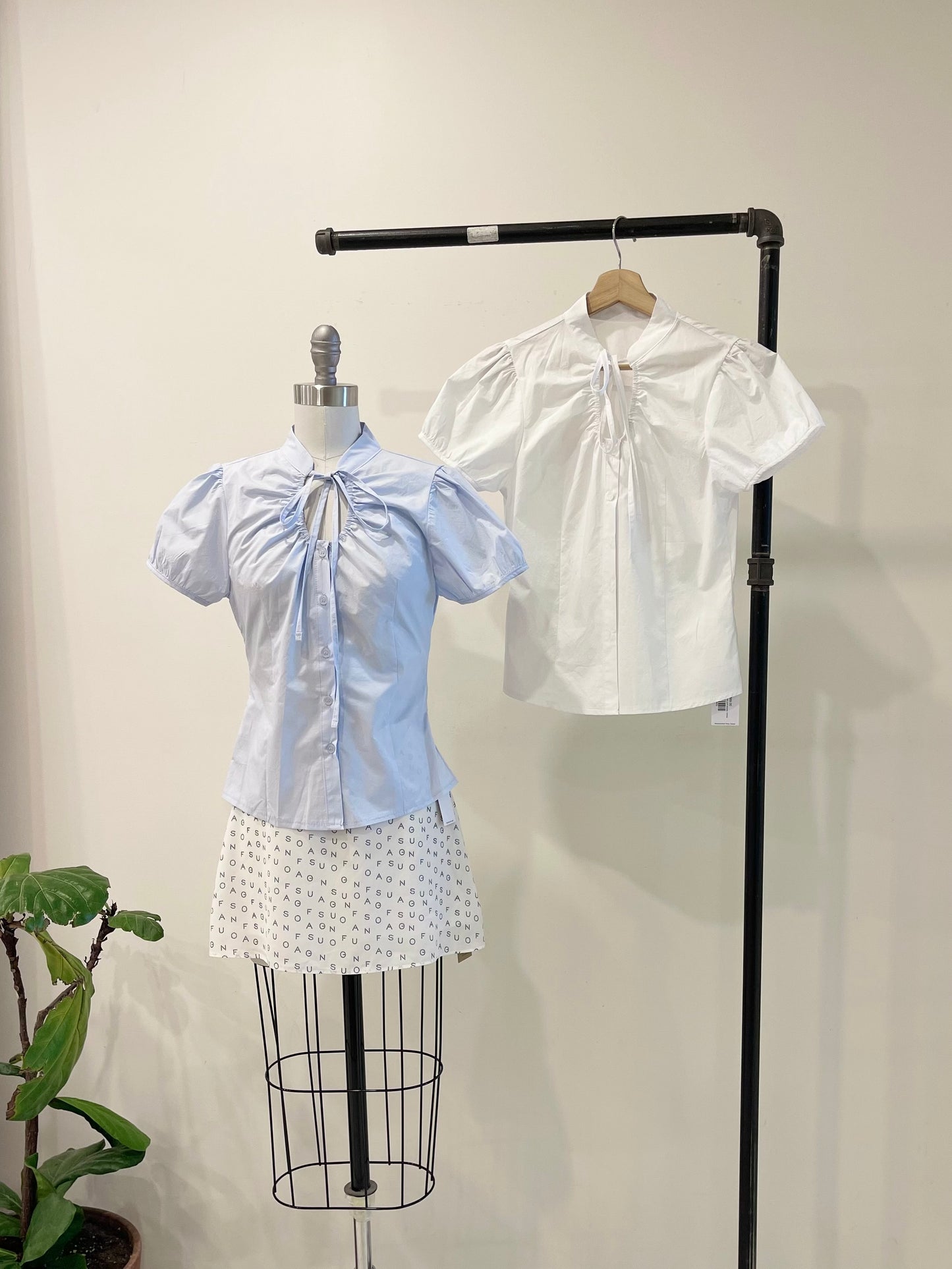 NOELLE Puff-sleeve tie-neck blouse