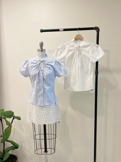 NOELLE Puff-sleeve tie-neck blouse