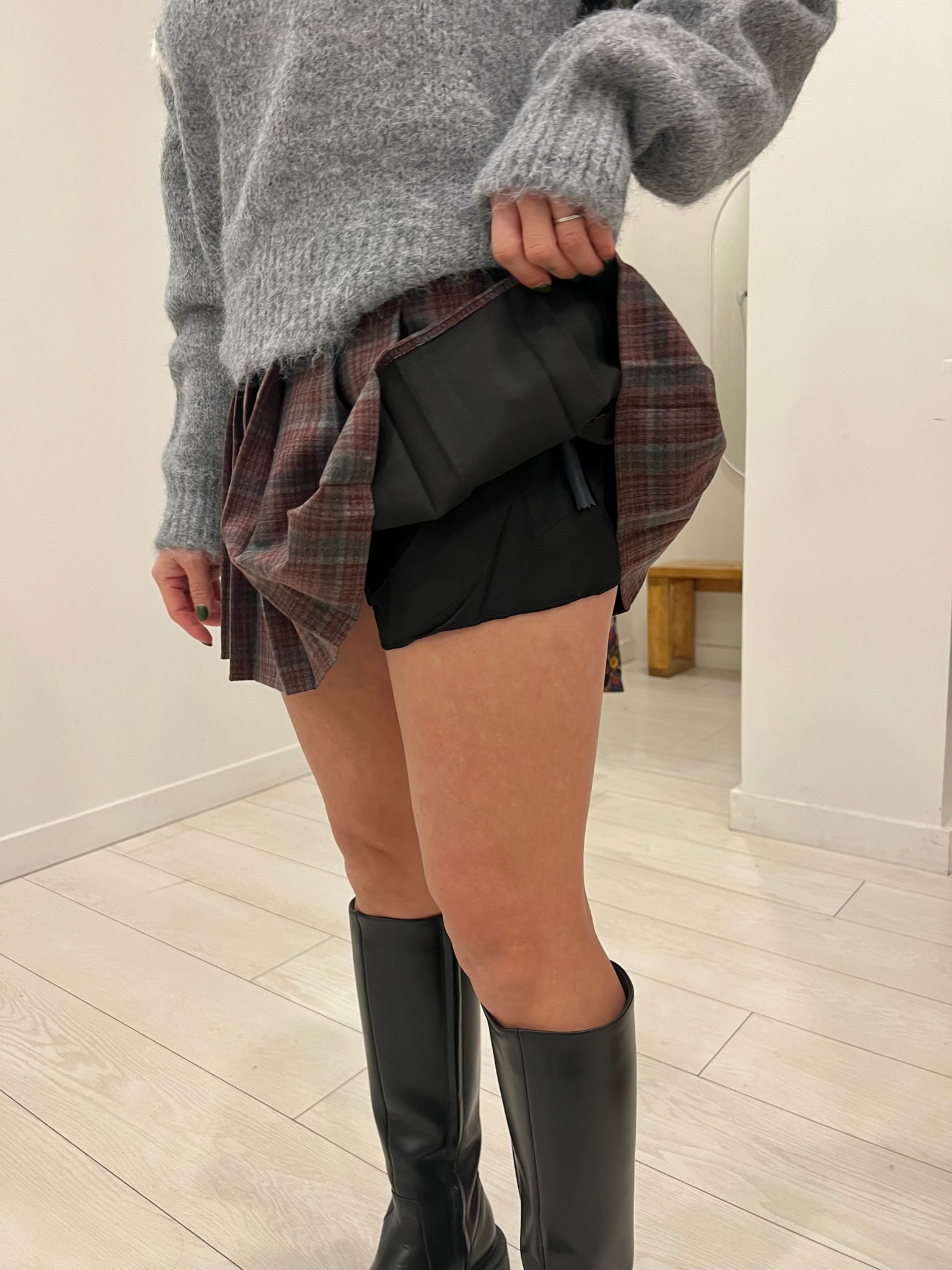 WAPP Plaid pleated mini skirt