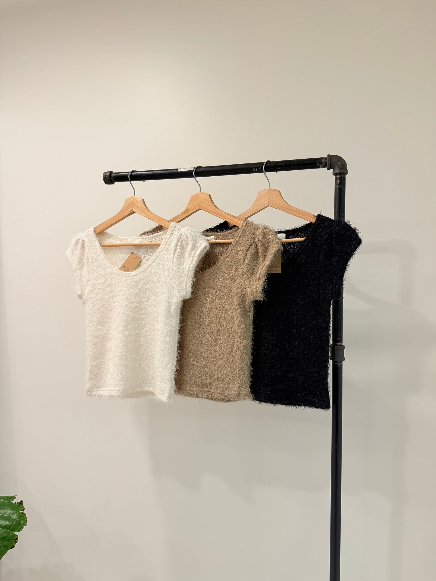 NICOLE Capped sleeve boucle top