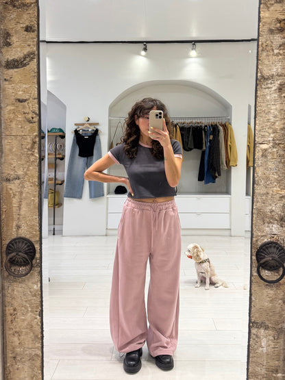 BARRE Wide-Legged Diagonal Seam Trackpants