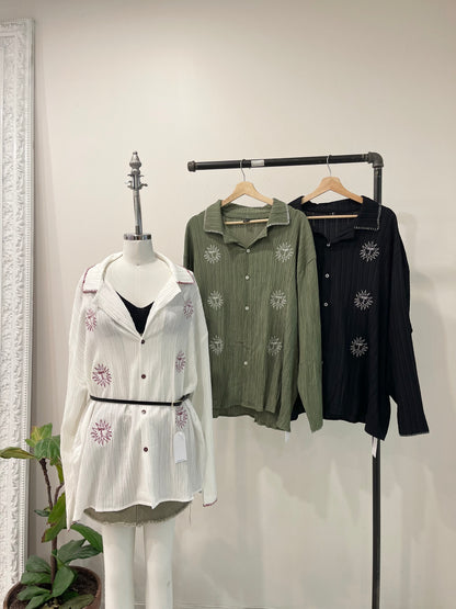 NELL Sun-embroidered camp shirt