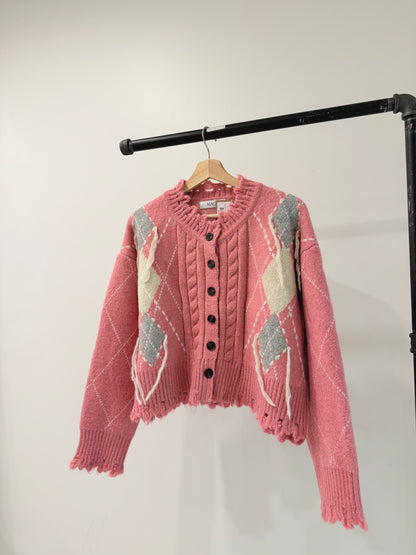 GHOST Pink argyle cardigan