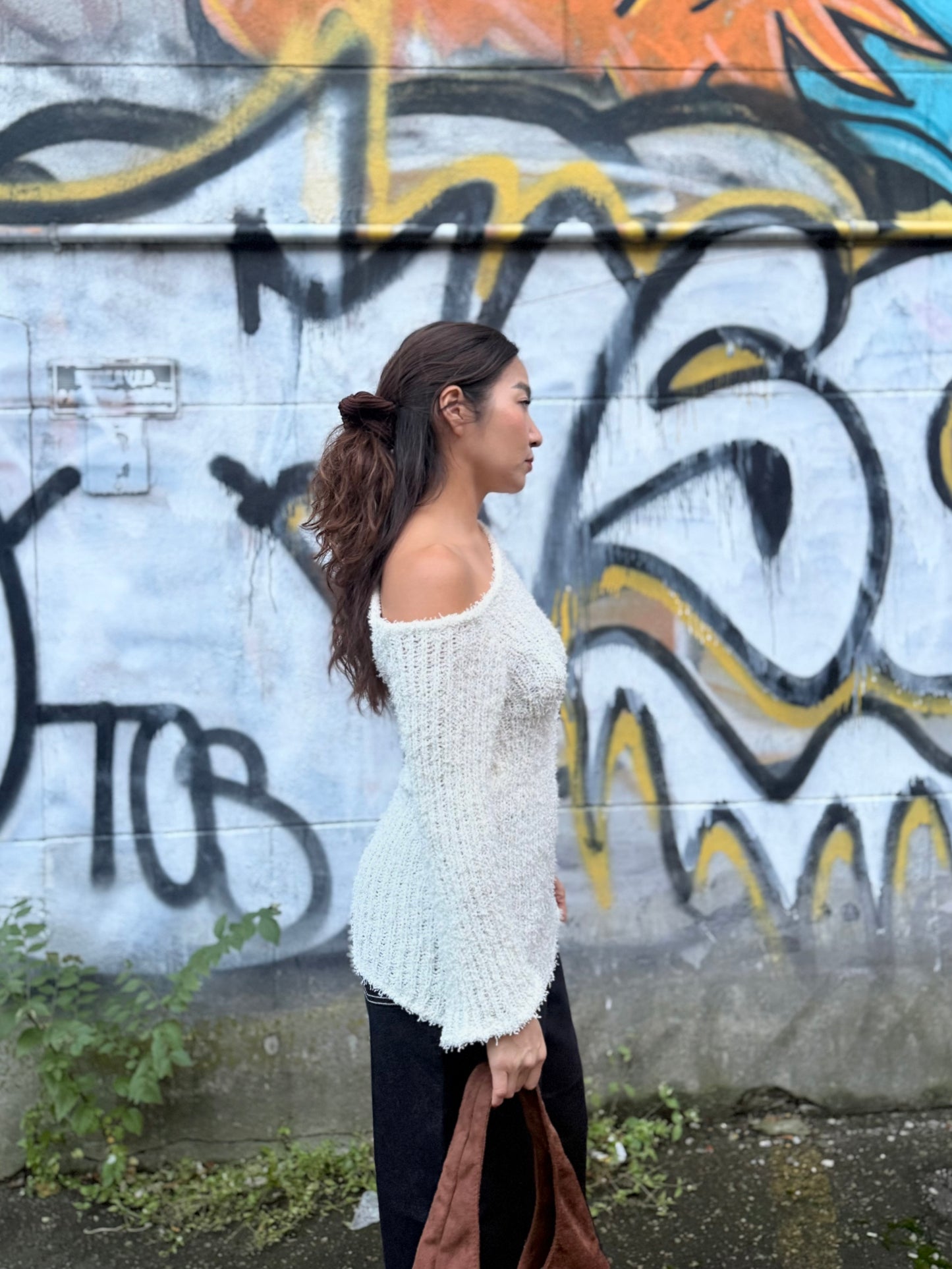 ROAR Asymmetric long knit top