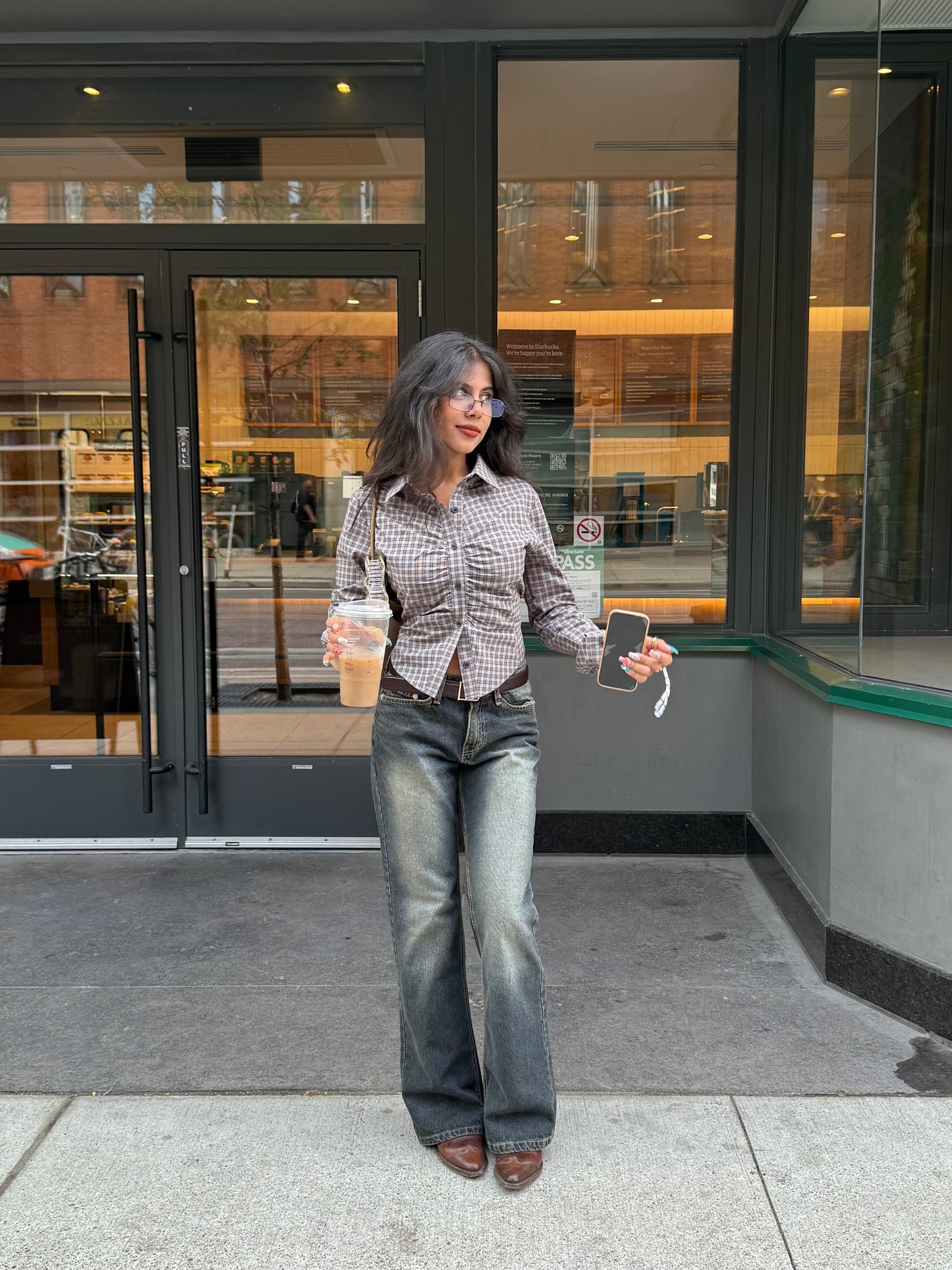 WING Check ruched shirt