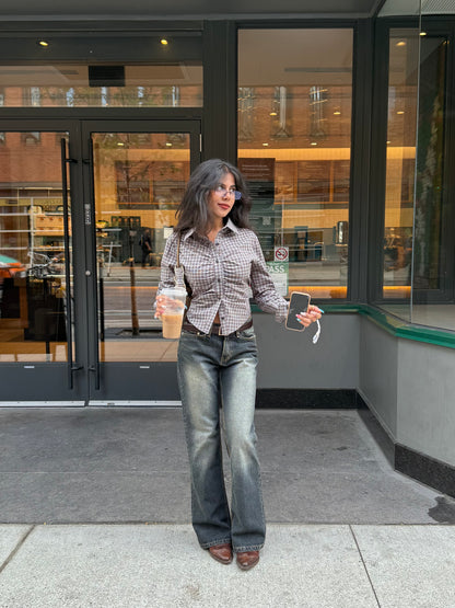 WING Check ruched shirt