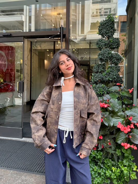 SHOW Washed faux leather bomber