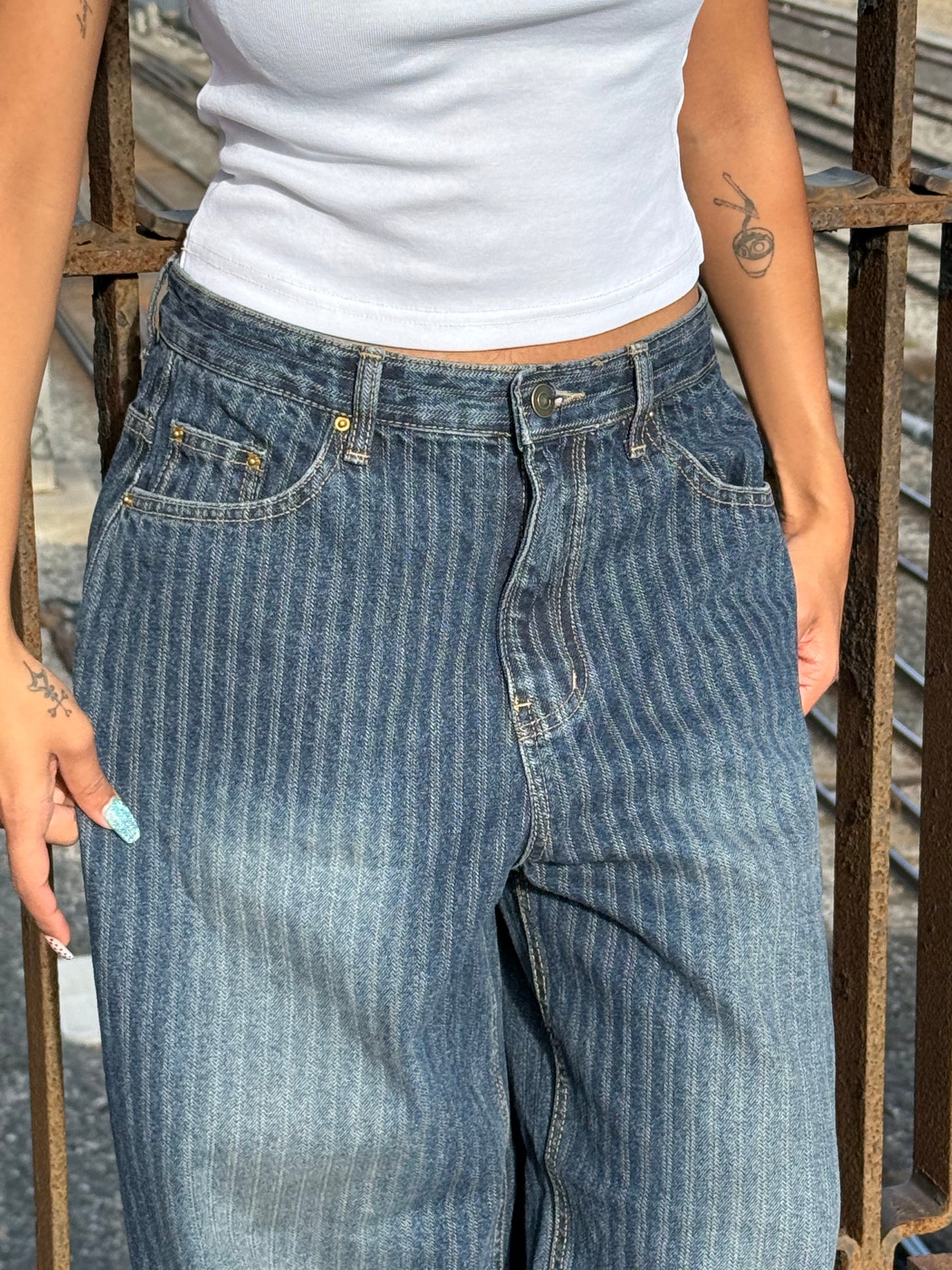 MEGO Striped denim jeans