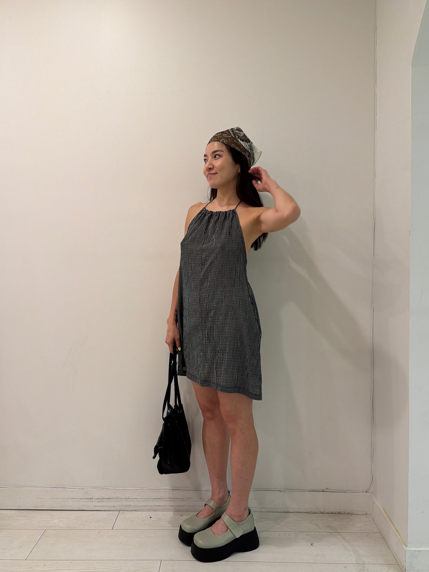 POPPY Gingham halter mini dress