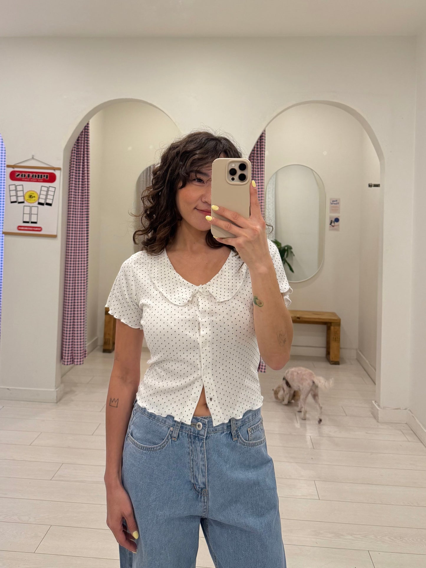 BLUSH Polkadot collar top
