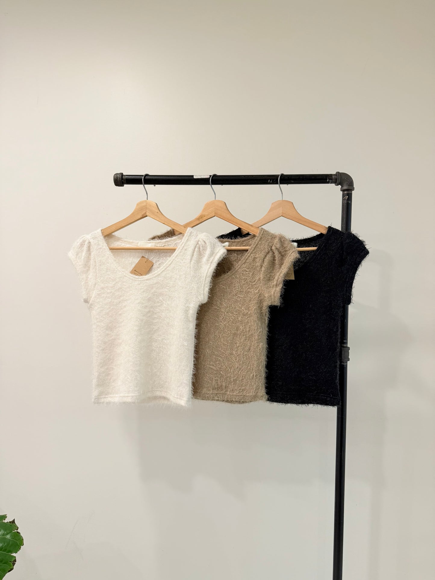 NICOLE Capped sleeve boucle top