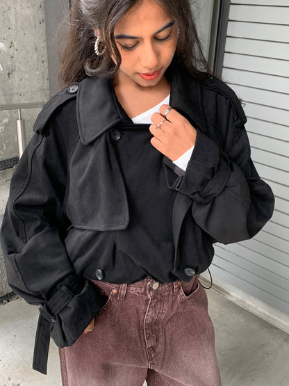 RIMON Cropped suede trench jacket