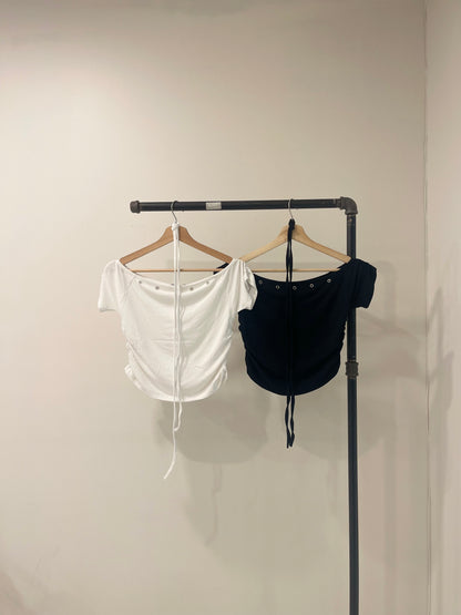 EVIE Eyelet-trim crop tee
