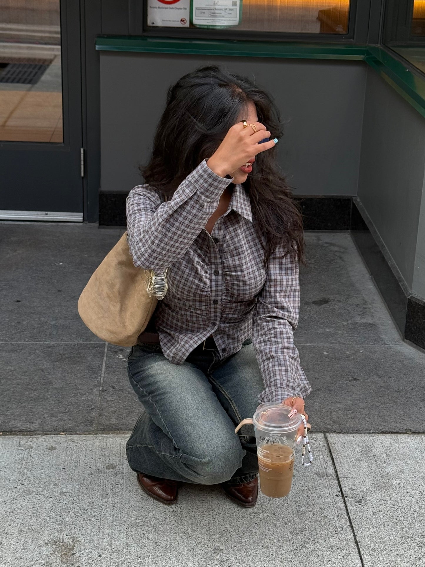 WING Check ruched shirt