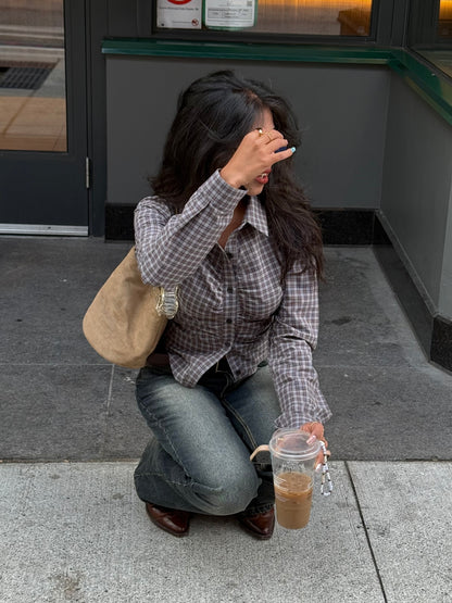 WING Check ruched shirt