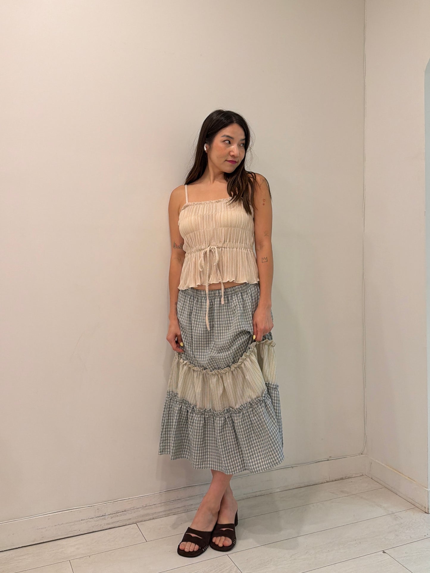 WINNIE Gingham tiered maxi skirt