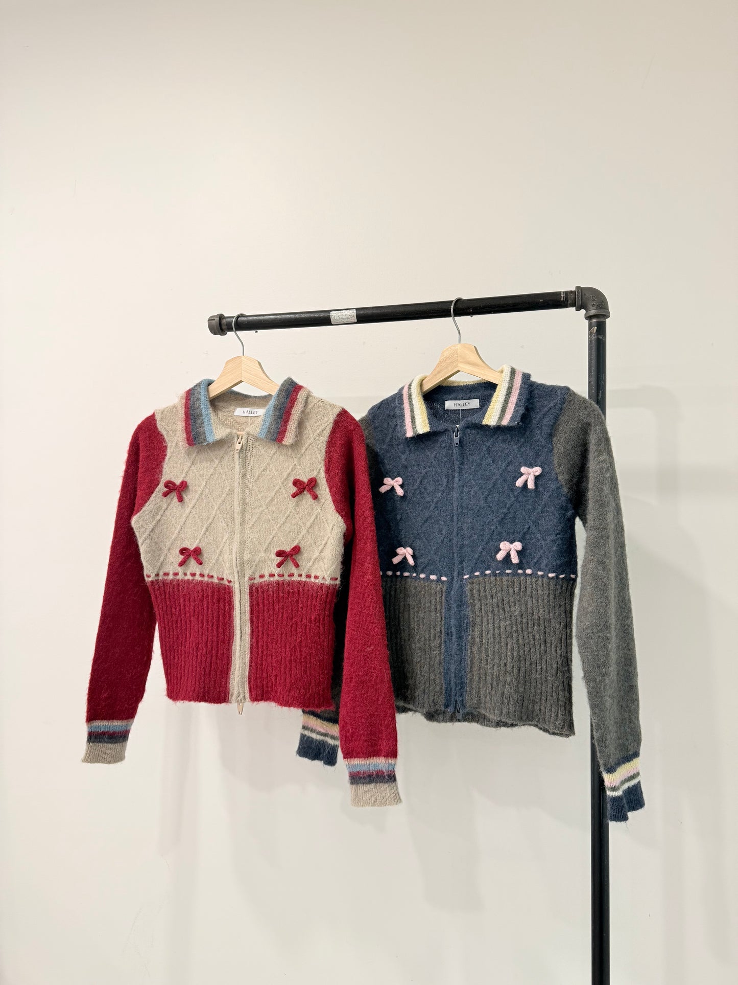 MELA Knit patchwork bow zip-up