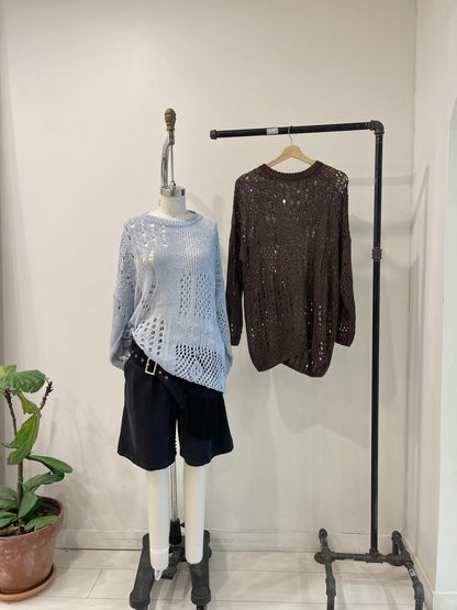 KIT Distressed open-knit pullover