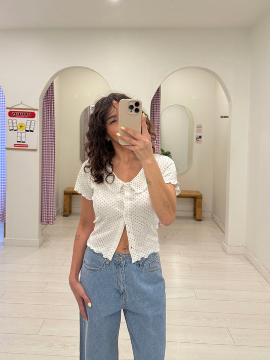 BLUSH Polkadot collar top