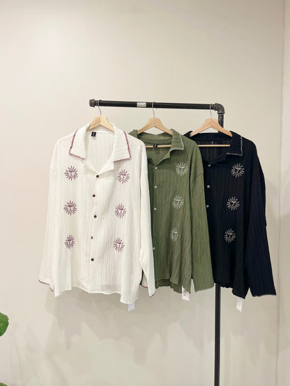 NELL Sun-embroidered camp shirt