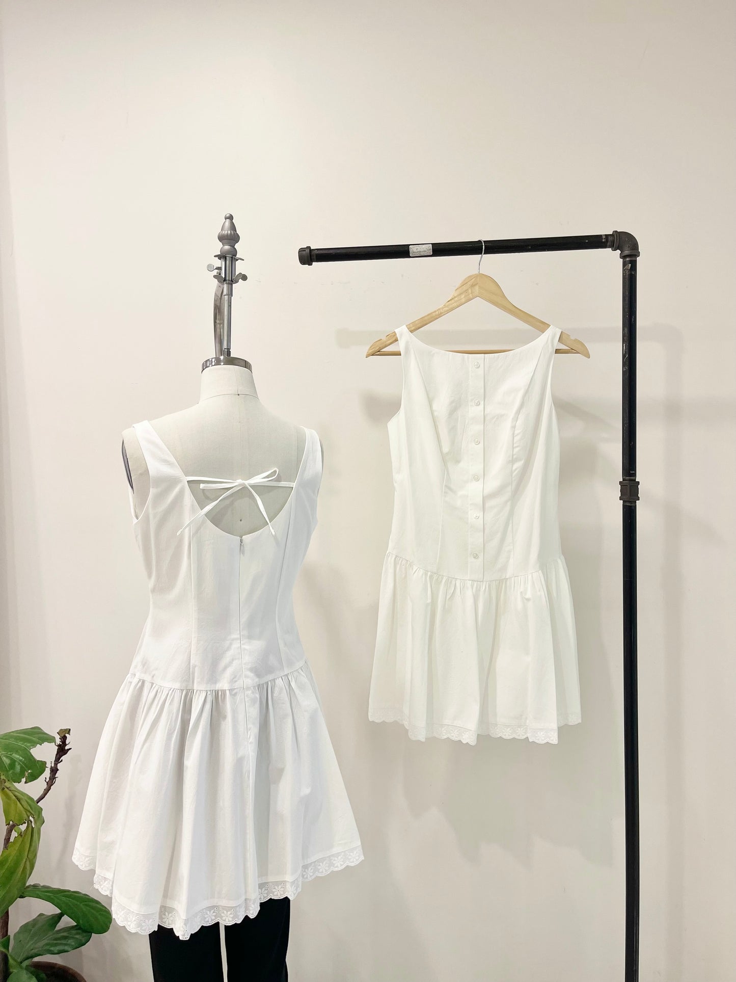 MARGOT Eyelet drop-waist mini dress