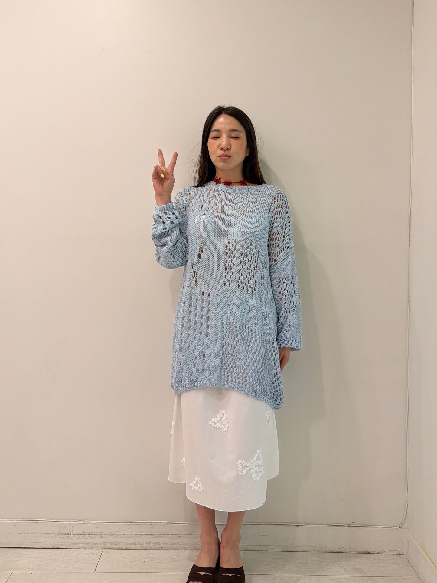 POSY Floral-embroidered midi skirt