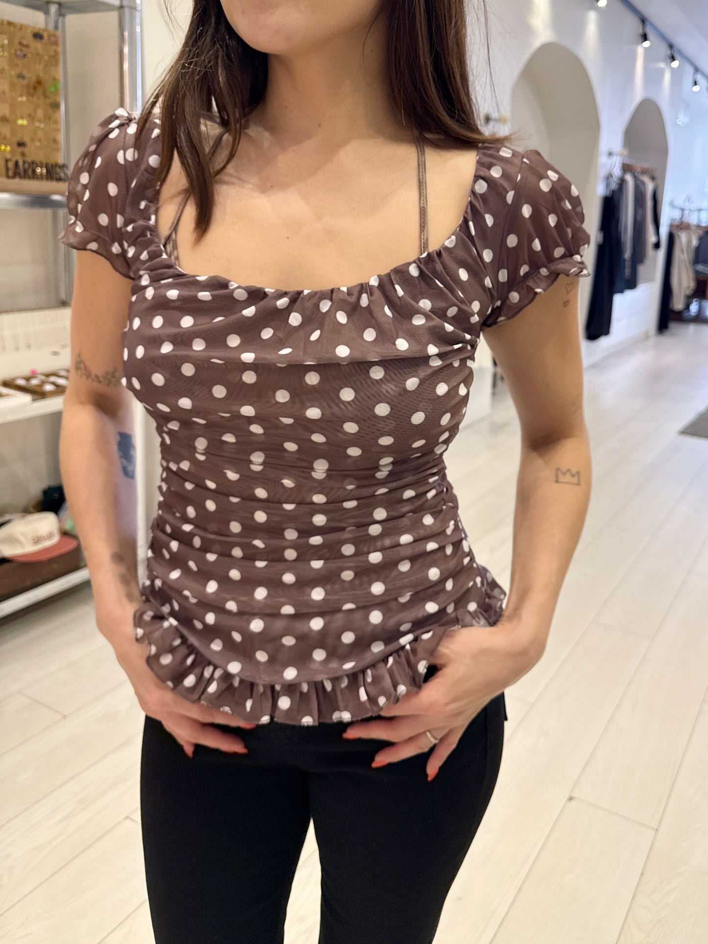 PIPER Polkadot square-neck top