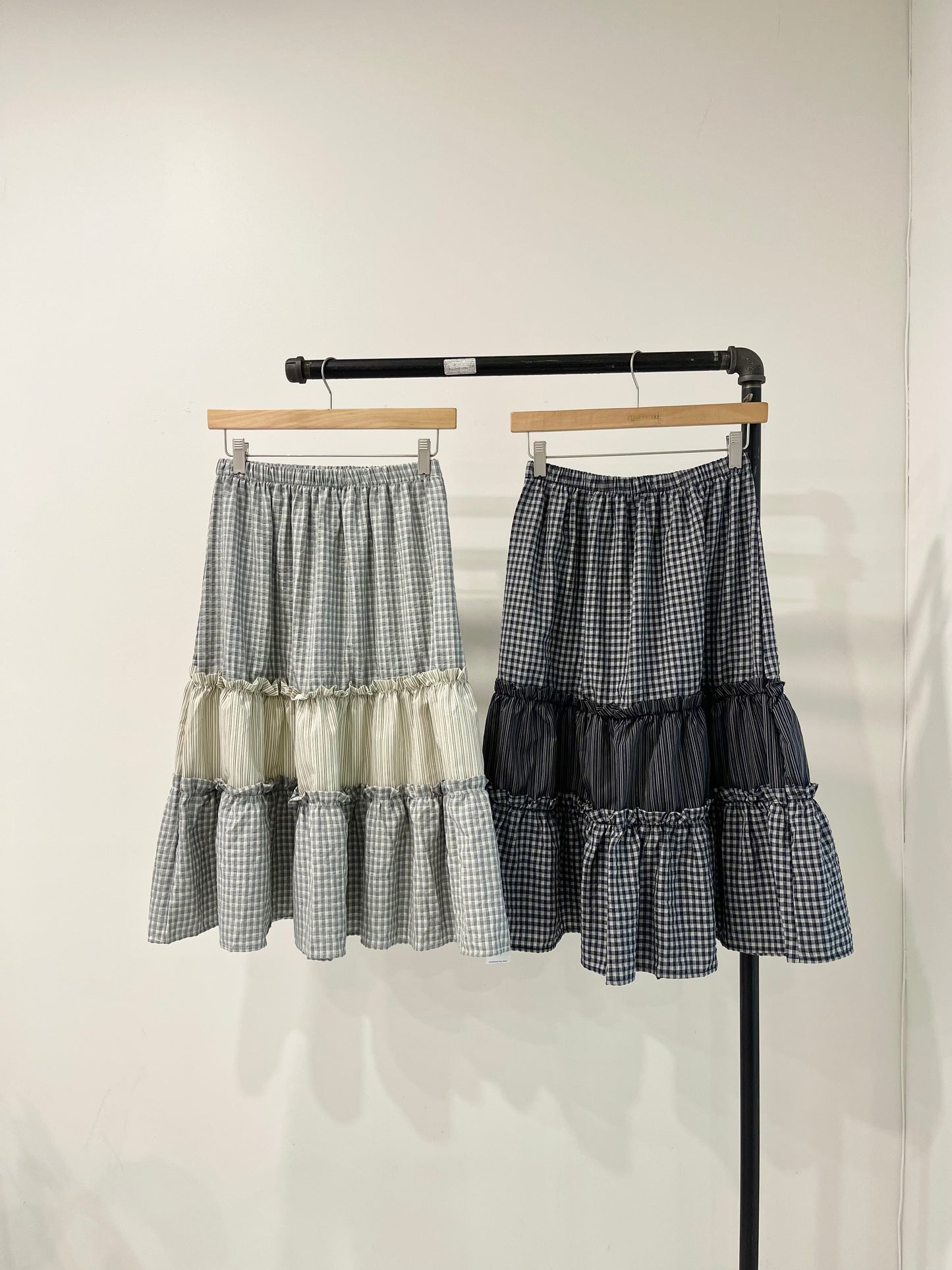 WINNIE Gingham tiered maxi skirt