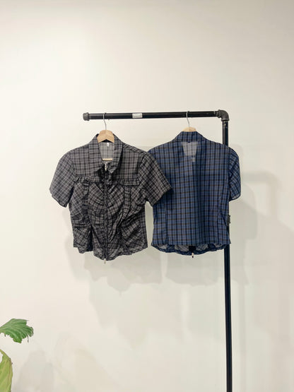 HAZEL Plaid zip-up blouse