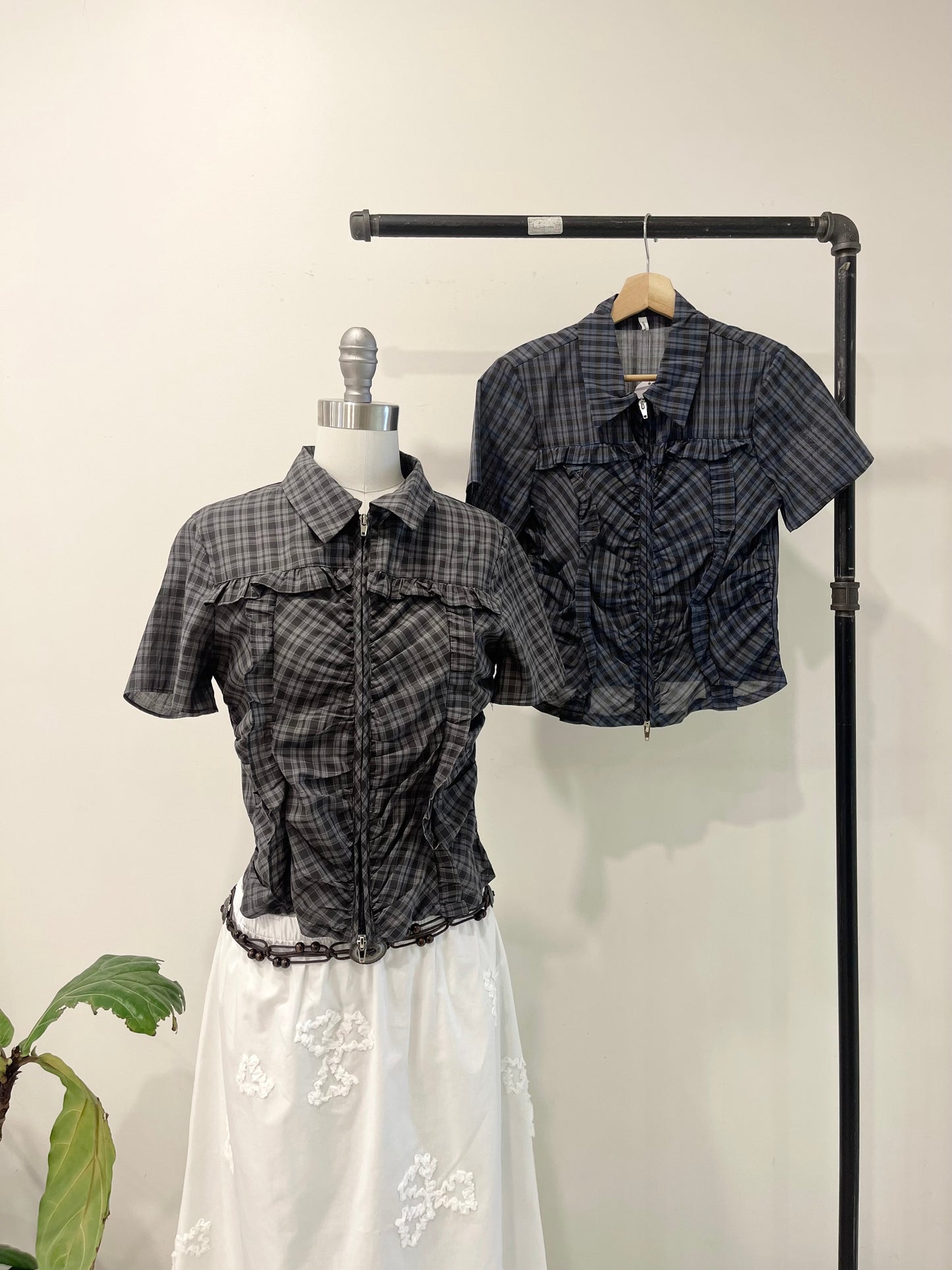 HAZEL Plaid zip-up blouse