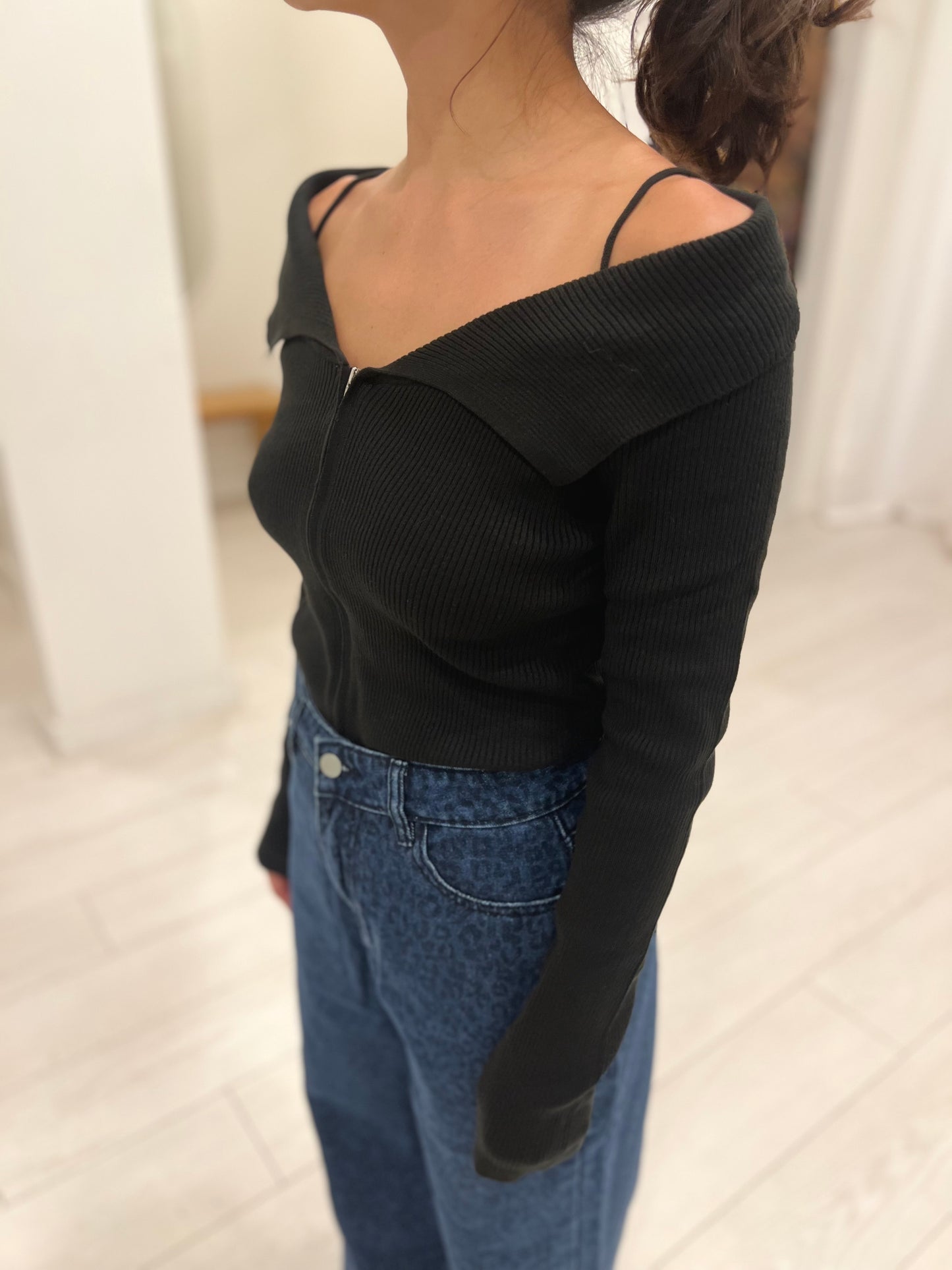 HEBON Off shoulder sailor knit