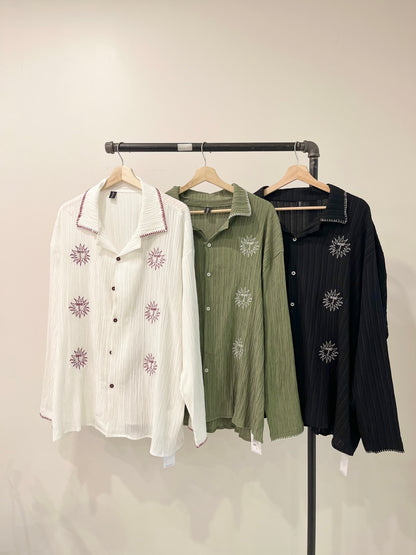 NELL Sun-embroidered camp shirt