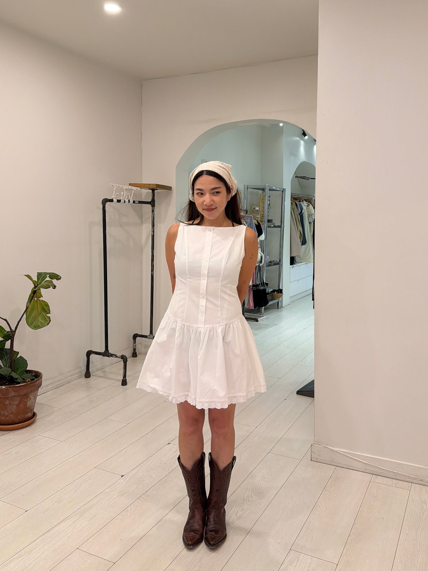 MARGOT Eyelet drop-waist mini dress