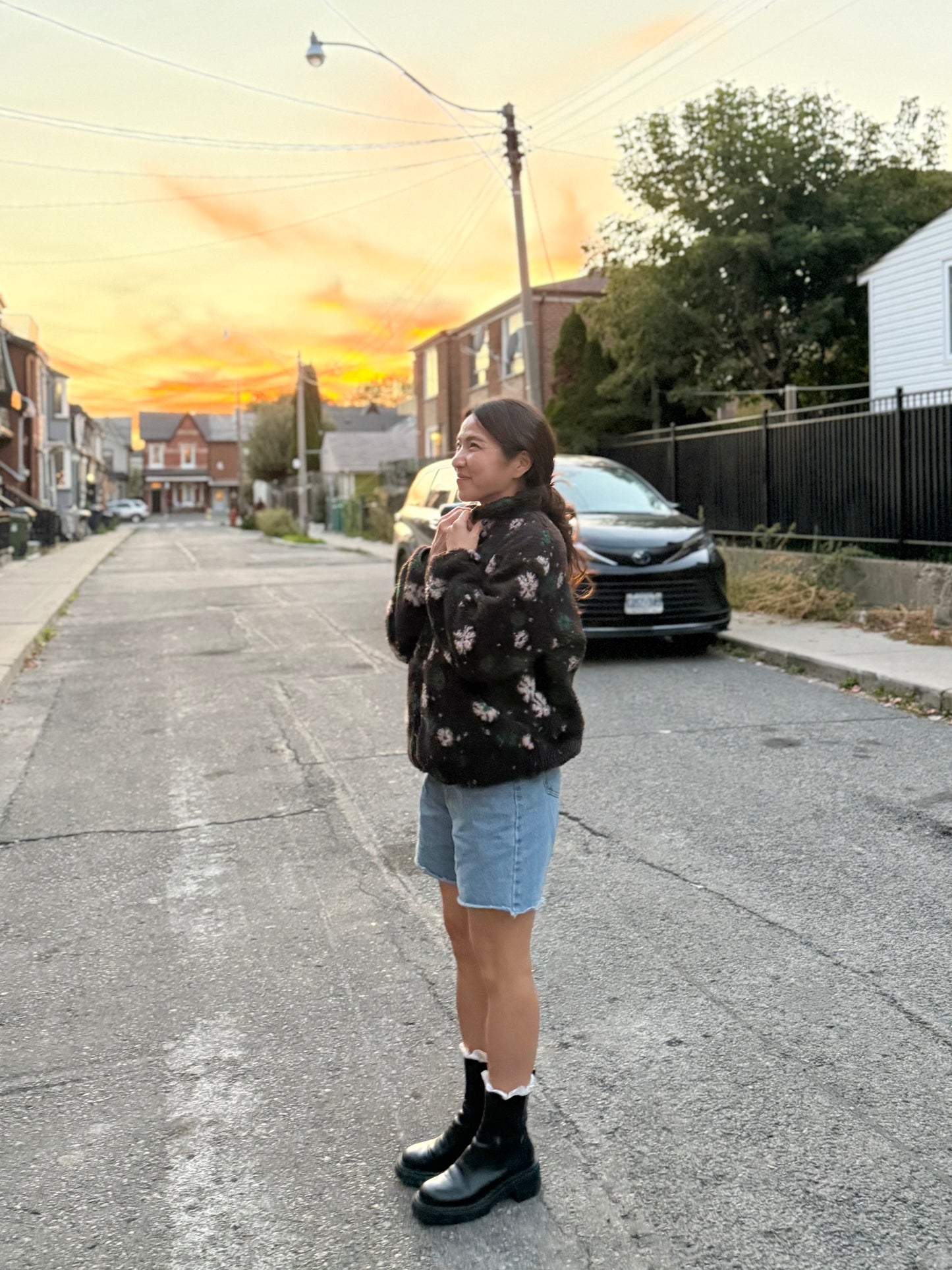 TUBE Flower print fleece jacket